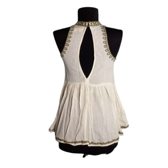 Altard State XS Embroidered Top Open Back Hi-Low Crinkle Broomstick Cream Green - Picture 2 of 11